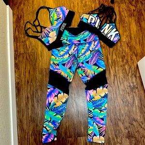 PINK Victoria’s Secret legging set with two sports bras bundle